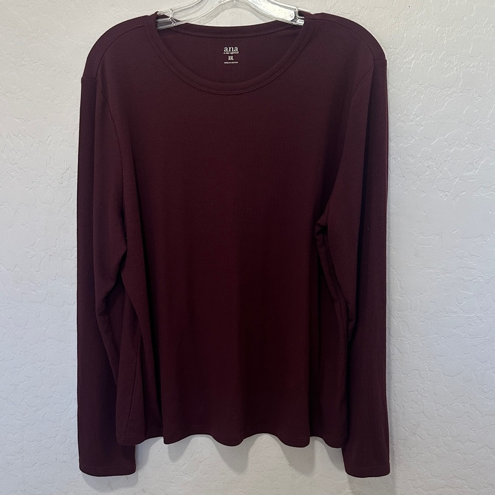 a.n.a red Burgundy Long Sleeve Top Womens XXL stretchy pull over soft round neck